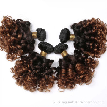 Ombre Bundles with Frontal Brazilian 1b/4/30 Human Hair Bouncy Curly Bundles with Closure Short curly human hair wave bundles